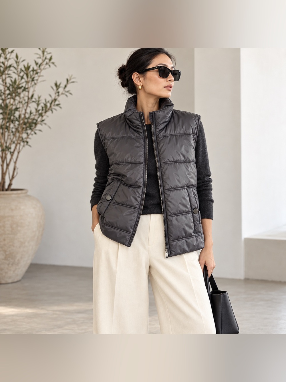 Club Monaco Quilted Puffer Vest - Charcoal Black Size S